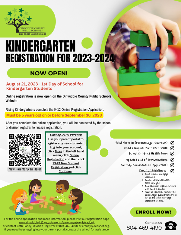 Now Open: Kindergarten Registration For School Year 23-24 - Dinwiddie ...