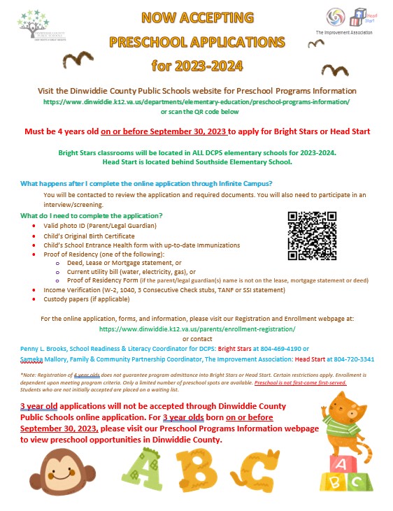 Now Open 20232024 Preschool Applications Dinwiddie County Schools